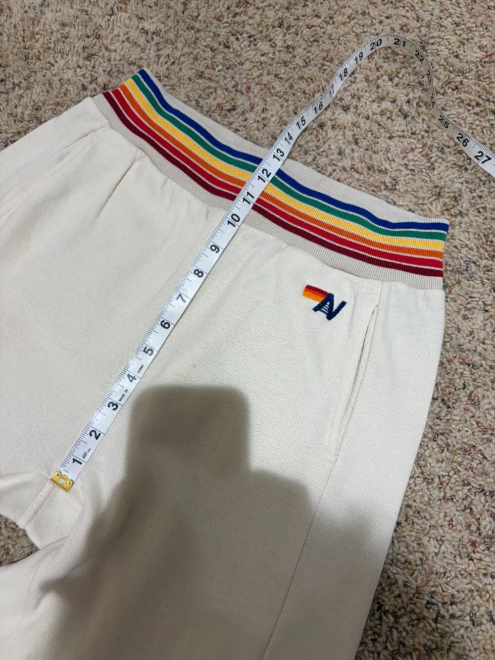 Aviator Nation Joggers Sweatpants Cream Rainbow Stripe Ribbed Trim - Picture 14 of 15